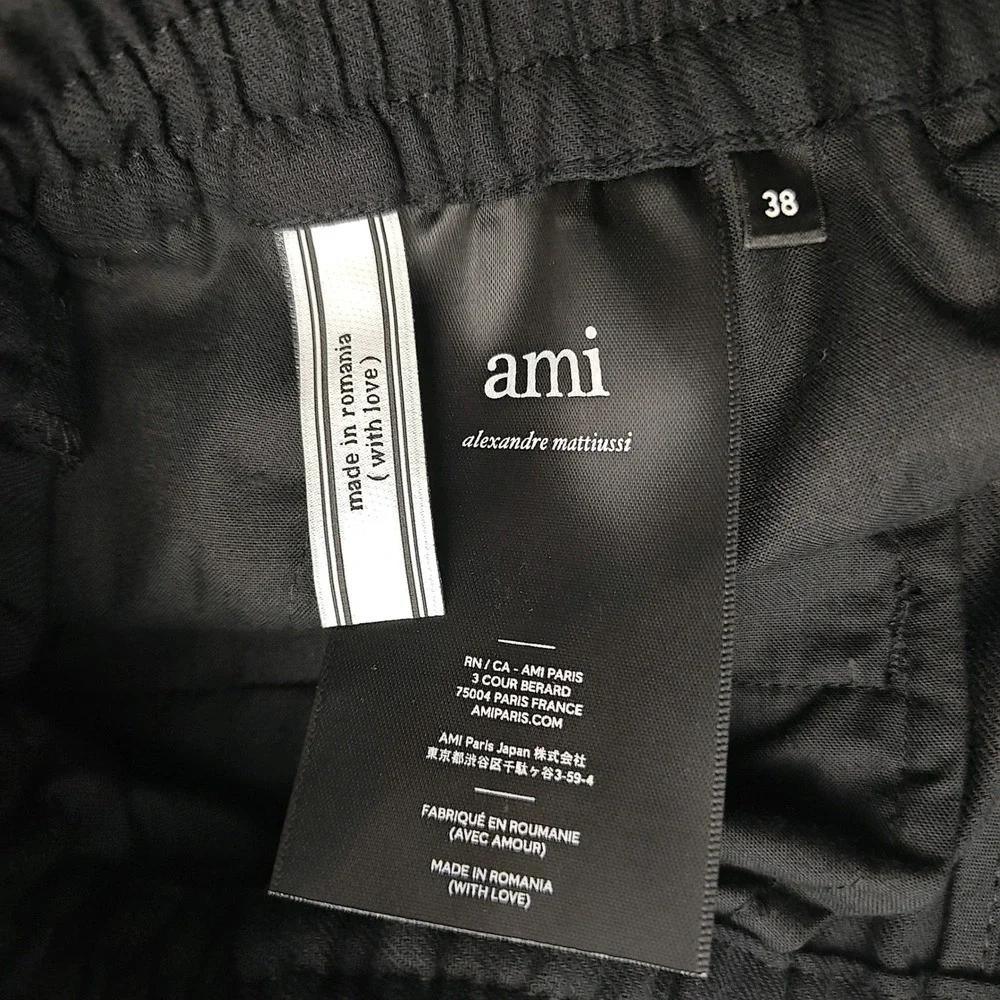 NWT AMI Alexandre Mattiussi Mens Black Elastic Waist Bermuda Shorts FR 38 / 28